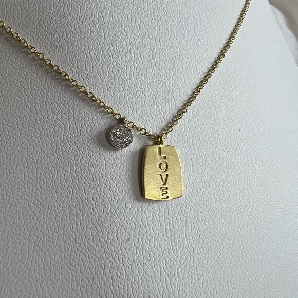 Meira T Necklace with Pave Diamond Circle Pendant and "Love" Tablet Pendant NWT - Picture 9 of 11